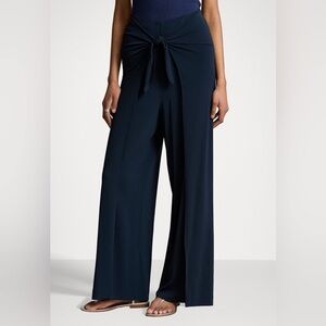 Polo Ralph Lauren Dark Blue Wide Open Leg Flowy Wrap Tie Front Palazzo Pants S